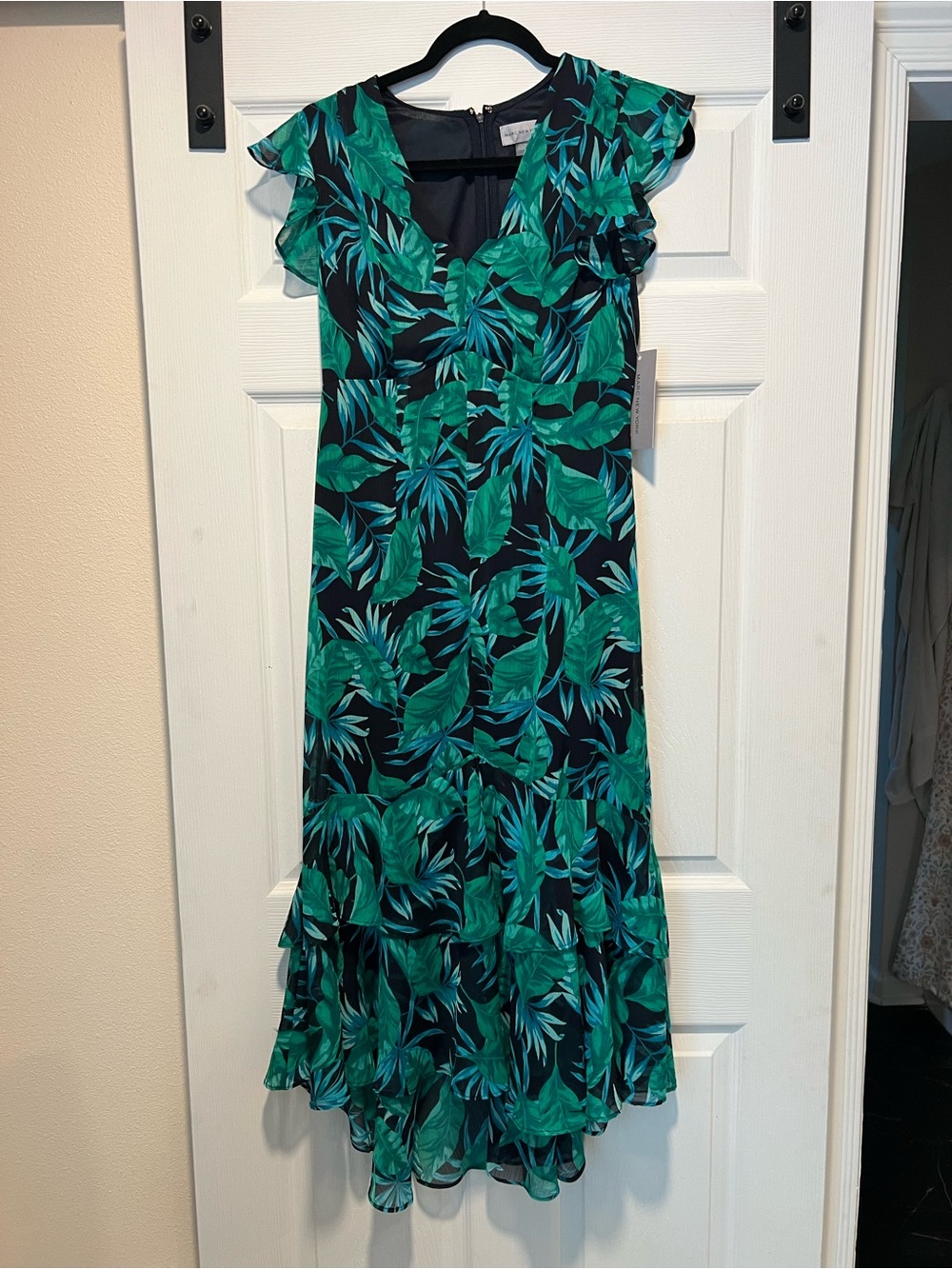 Marc New York Navy Dress with Green Tropical Leaf Print